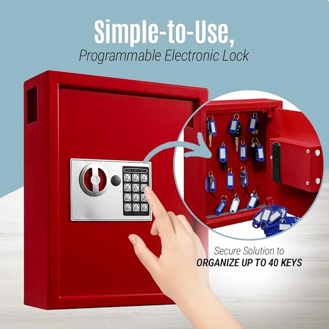 Adiroffice Key Holder Wall Mount - 40-keys Lock Box with Code, Key Cabinet Wall Mount, Valet Parking Key Box, Car Dealer Key Cabinet - Space Saving Locking Key Box Wall Mount with Digital Lock