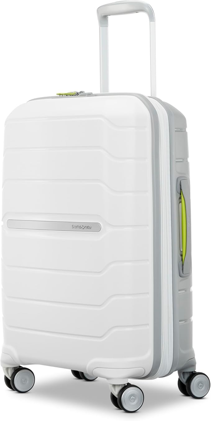 Samsonite Freeform Hardside Carry-On Luggage with Spinner Wheels - Hardshell Suitcase - TSA, Airline-Approved - Expandable Hard Shell, Smooth Rolling Wheels for Lightweight Travel - White/Grey