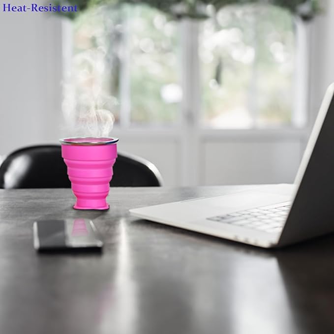 Collapsible Cups for Travel - Portable Silicone Foldable Cup with Lid, Reusable Collapsible Drinking Cup for Camping, Hiking, and Daily Use - Compact, Leak-Proof, and Sturdy Collapsible Water Cup