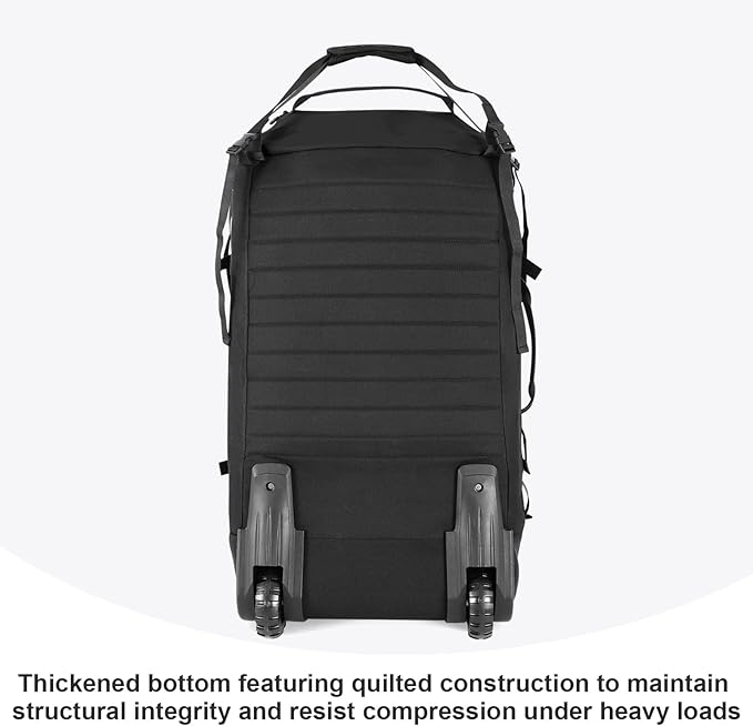 85L 29“ Foldable Rolling Backpack with Wheels, Soft-Side Travel Duffle Bag with Separate Shoe Compartment, Full Quilted Bottom, Black