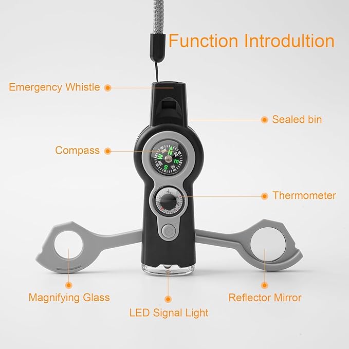 Emergency Survival Function Whistle, Outdoor Multifunctional Tool Safety Whistle with Lanyard, Ideal for Kayaking, Boating, Hiking, Camping, Climbing, Hunting, Fishing, Rescue Signaling