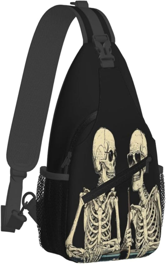 SUPLUCHOM Sling Bag Funny Skeleton Hiking Daypack Crossbody Shoulder Backpack Travel Chest Pack for Men Women