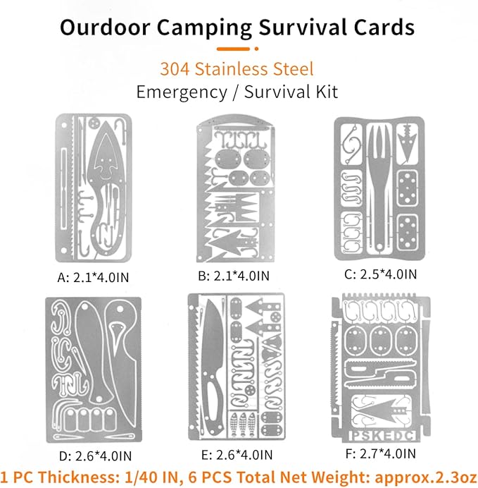 PSKOOK 12 Pcs Survival Multitool Card Emergency Camping Tool EDC Kit in Your Wallet Outdoor Hunting Fishing Hiking Gear