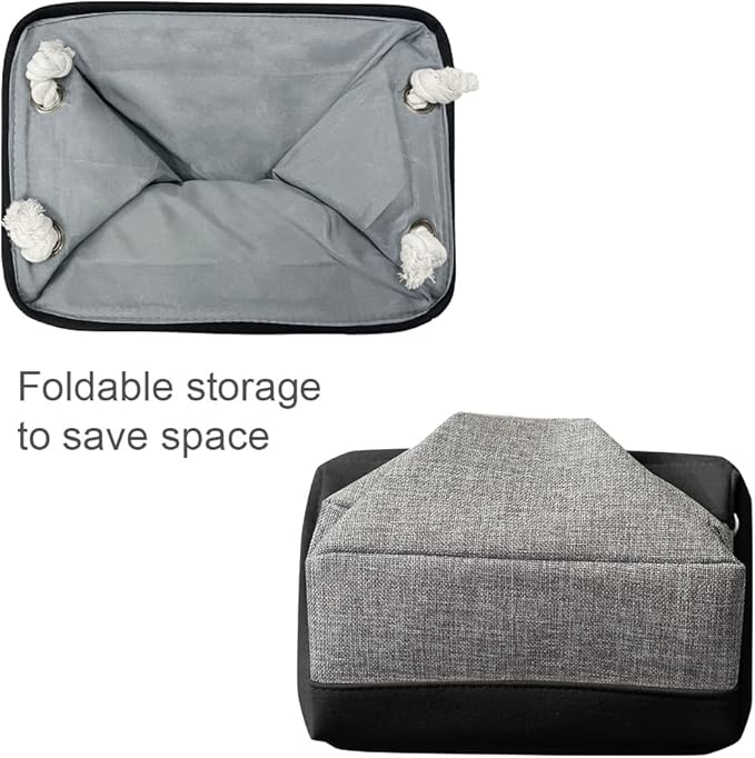 TheWarmHome Storage Basket for Organizing - 14x10x7 inch Medium 3 Pack Collapsible Storage Bin for Shelves with Rope, Fabric Storage Cubes for Organizer Cloth Gift Toy Closet (Black & Grey)