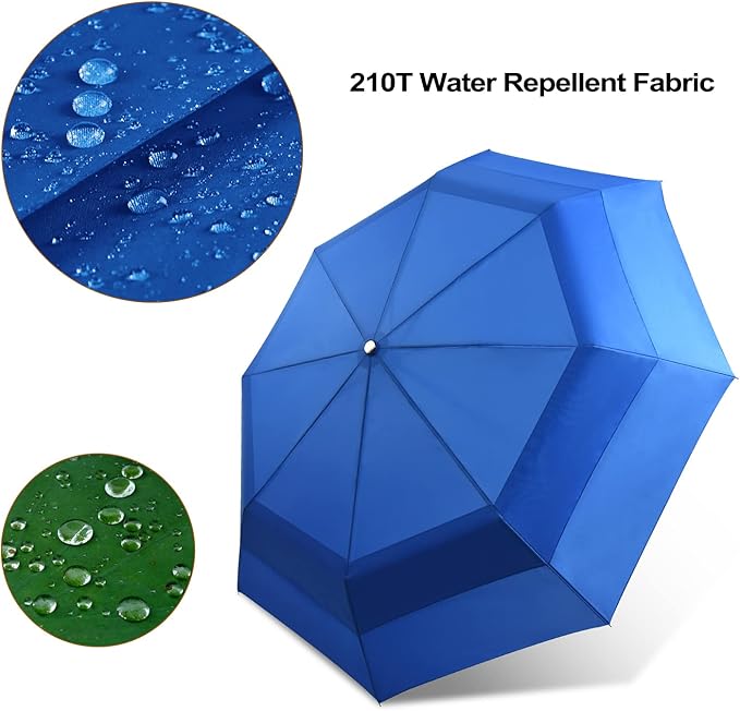 Lejorain Large Folding Golf Umbrella - Compact Mens Umbrellas Travel Rain and Windproof 54inch Collapsible Automatic Open Close Umbrella 210T Teflon Vented Double Canopy