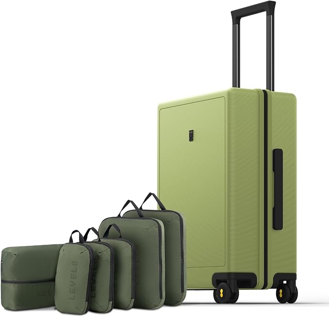 LEVEL8 Carry on Luggage Airline Approved, Small Carry on Suitcases with Wheels, Lightweight Hardside Textured Luggage for Travel, Tsa Approved, 20-Inch, Pickle Green