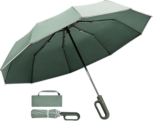 TradMall Travel Umbrella, 280T Fabric Windproof Automatic Portable Compact Folding Umbrellas for Rain with Reflective Stripe for Women and Men