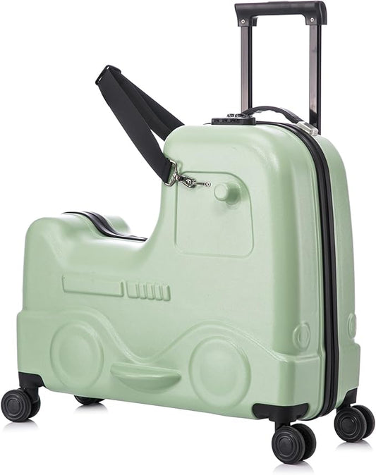 Apelila 22 inch Ride on Suitcase for Kids Travel Trolley Luggage with Spinner Wheels for Child with Combination Lock/Safety Belt/Telescoping Handle (Green)