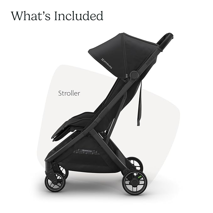 UPPAbaby Minu V3 Travel Stroller | Lightweight + Compact Design | One-Hand Fold + Unfold | from Birth + Overhead Compatible | Jake (Charcoal/Carbon Frame/Black Leather)