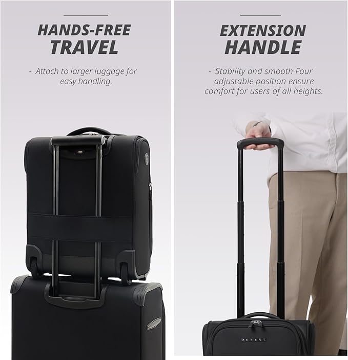 Verage Under Seat Luggage with Wheels, Softside Expanable Small Suitcase Carry On Luggage Bags for Airlines Airplanes Short Trip Men Women (Black, 16-Inch Rolling Underseat)