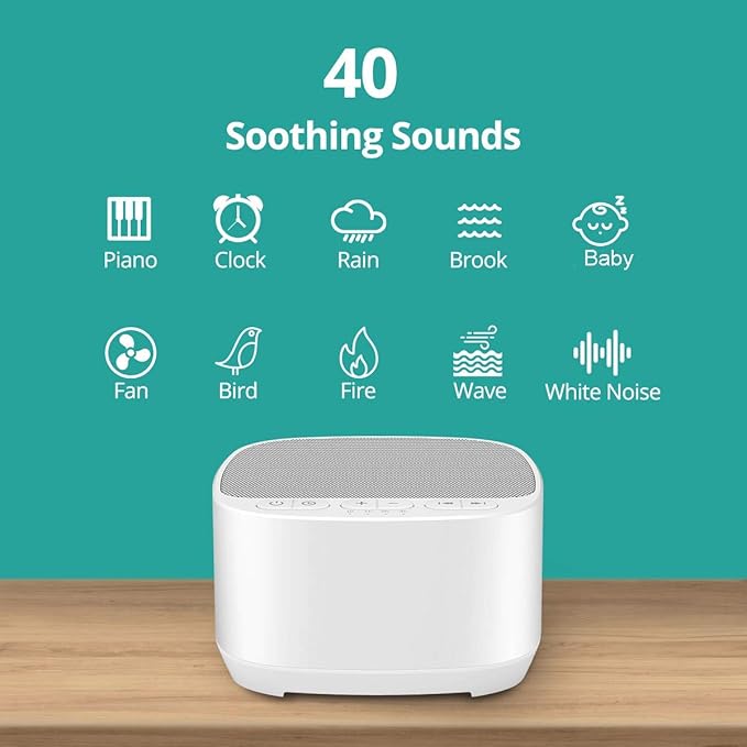 Magicteam Sleep Sound White Noise Machine with 40 Natural Soothing Sounds and Memory Function 32 Levels of Volume Powered by AC or USB and Sleep Timer Sound Therapy for Baby Kids Adults (B-White)