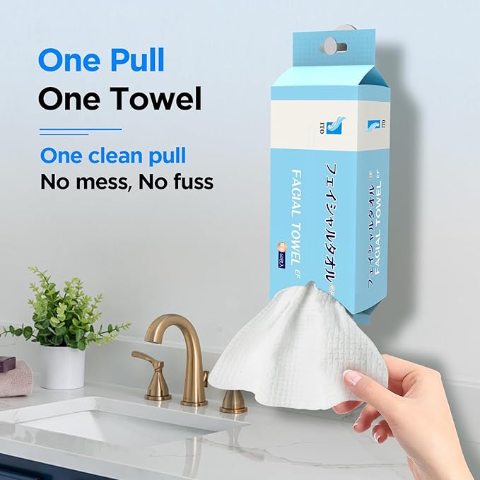 ITO Disposable Face Towel, Ultra-Soft 1-Second Quick-Dry Face Towels, Gentle for Sensitive Dry Oily Skin, Facial Towels for Daily Cleansing Makeup Removal (180 Count EF Texture)