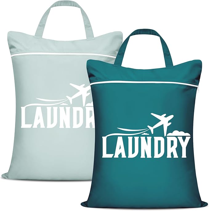 2 Pcs Large Travel Laundry Bag Washable Waterproof Wet Bag Dirty Clothes Bag Swimsuit Workout Bag for Gym Clothes Laundry Wet Clothes Swimming Pool Yoga College Dorm (Blue+Grey)