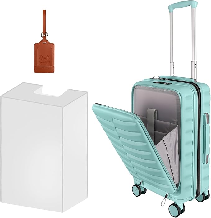 22×14×9 Airline Approved Carry On Luggage with Front Open Pocket Expandable, Spinner Wheels, ABS+PC Hardshell Small 20inch Suitcase with Protective Cover and Luggage Tag, Mint Green
