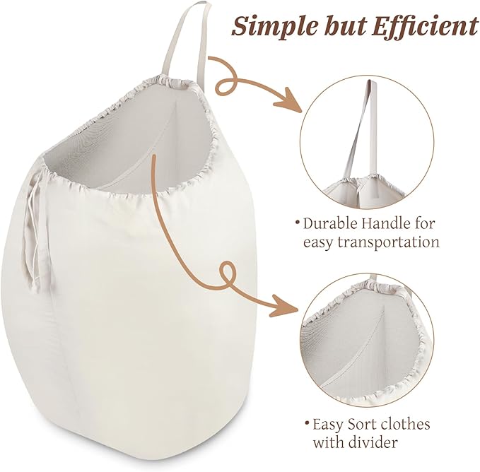MCleanPin 87L Washable Laundry Bag with Handles, Travel Laundry Bag with Build in Divider, Beige with Divider