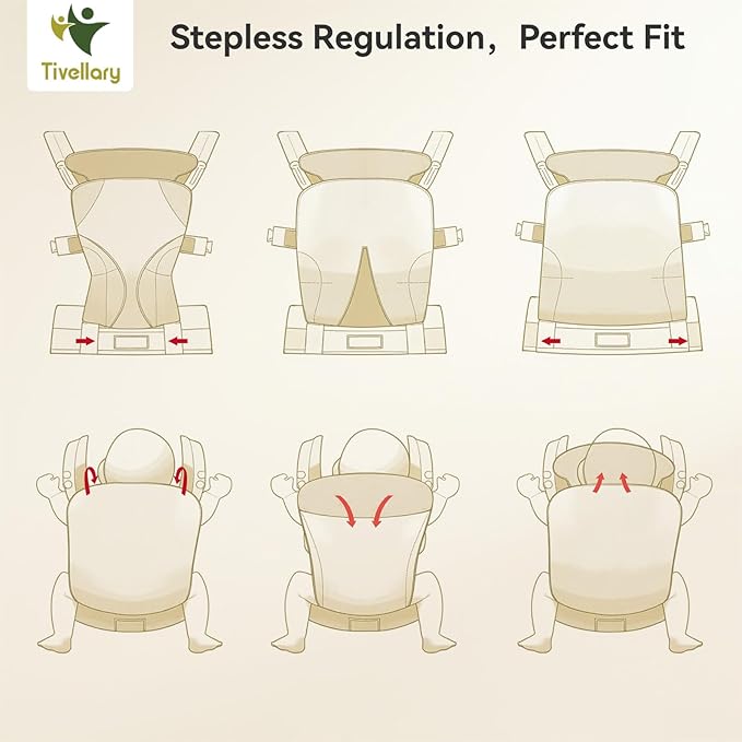 Reversible Baby Carrier, Khaki Solid & Houndstooth; Lightweight & Breathable Lyocell Fabric; Ergonomic Lumbar Support and Quick Hands-Free Wear for Newborn to Toddler (7–44 lbs)