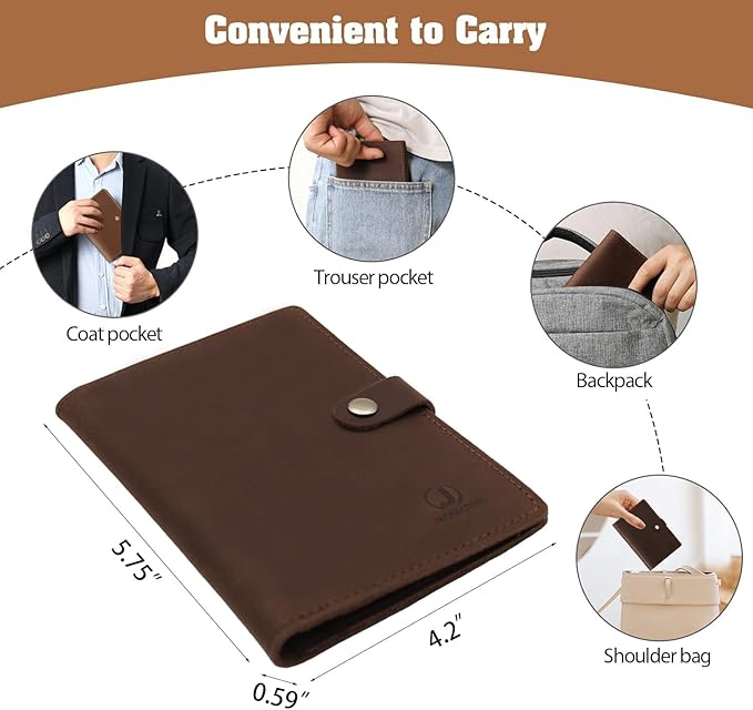 Jack&Chris Genuine Leather Passport Holder For Travel, RFID Blocking Handmade Passport Holder with Card Case Organized & Safe, Quality Travel Essentials for Women and Men for Gifting, Red Brown