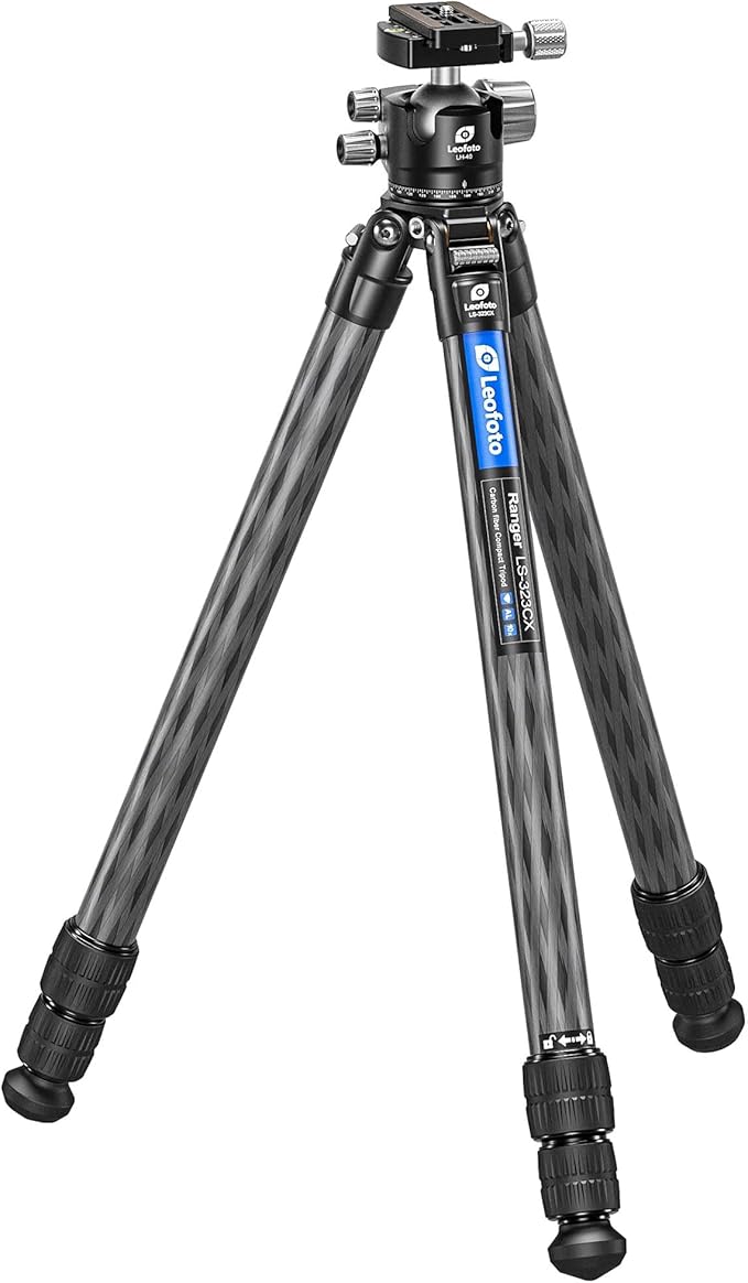 Leofoto Professional Camera Tripod, 63.4" Compact Carbon Fiber Tripod for DSLR Video Camcorder, 3 Leg Sections, 360° Ball Head, Max Load 20KG/44Lb (LS-323CX+LH-40)