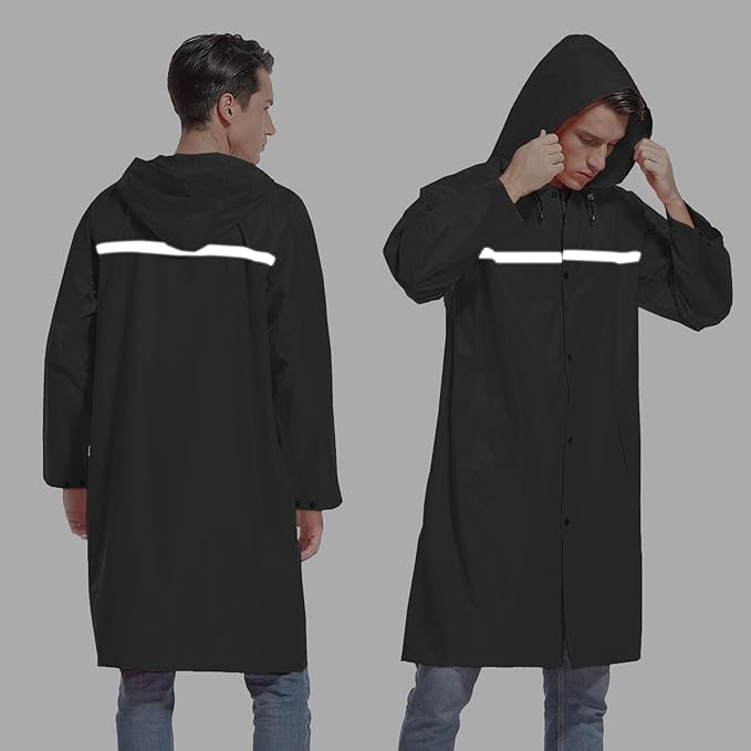 Mens Long Hooded Safety Rain Jacket Waterproof Emergency Raincoat Poncho