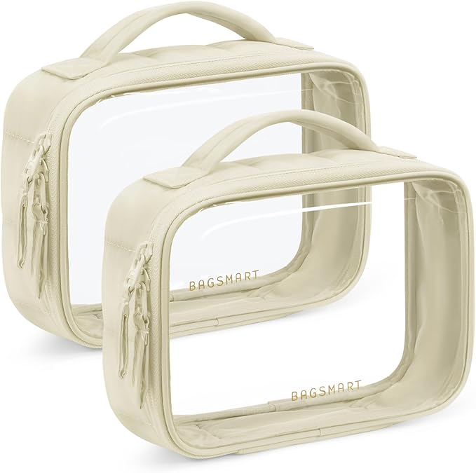 BAGSMART 2 Pack Clear Toiletry Bag, Puffy Edges TSA-Approved Travel Toiletry Bag, Large Opening with Handle, Cosmetic Organizer with Double Zipper for Women