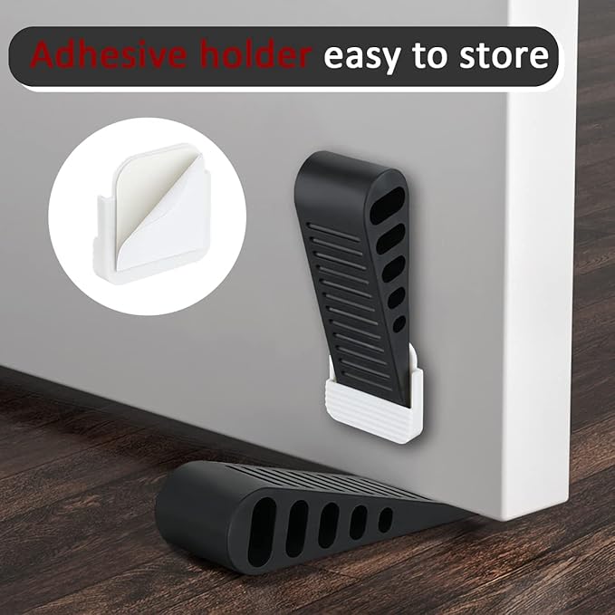 JQK Rubber Door Stopper Wedge, Black 6 Pack Soft TPR Premium Door Stops for Bottom of Heavy Duty Door on Tile, Concrete, Carpet, Wooden Floor, DSB61-BK-P6