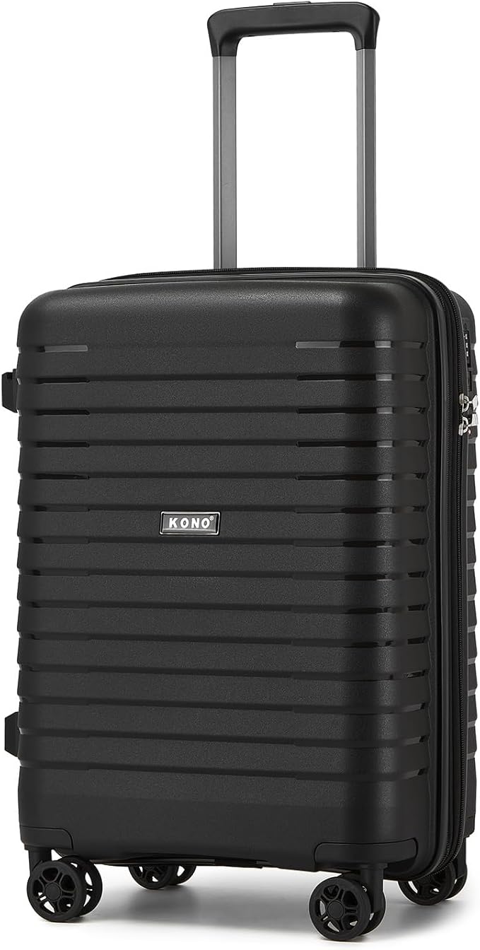 Kono 20 Inch Expandable Carry On Luggage with Spinner Wheels, Durable Hardside Luggage with Hidden Cup Holder, Lightweight Hard Shell Carry On Suitcase Airline Approved with TSA Lock(Black)