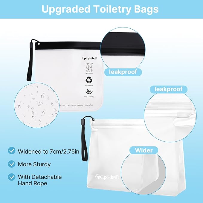 TSA Approved Toiletry Bags 6 Pack - Quart Size Clear Leakproof Travel Zipper Bag For Liquids Toiletries Traveling Trips Vacations Packing Storage For Women & Men