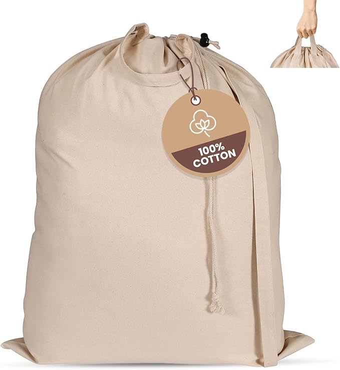 LFH Home Cotton Canvas Extra Large Laundry Bag with Handle, Heavy Duty Drawstring Closure Washable Laundry Bags School Travel, Home, Hotel, College Dorm, Organizer Sack, Toys Clothes 28x36-Natural