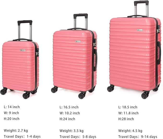 Luggage Set 3 Pieces (20/24/28) -Suitcase Set - Carry on Luggage with Wheels - Check-in Luggage - PC + ABS Durable Suitcase Rotating Silent Wheels Hardside Luggage with Spinner Wheels,3pcs (Pink)