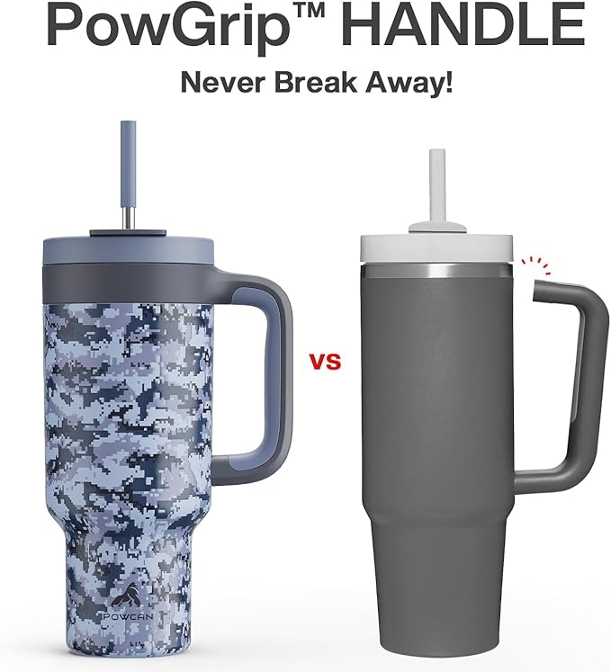40 oz Camo Tumbler with Handle, 2-in-1 Straw and Sip Lid, Leakproof, Dishwasher Safe, Insulated Stainless Steel Travel Coffee Mug, Keeps Cold for 34 Hours, Fits in Car Cup Holder (Navy Digital)