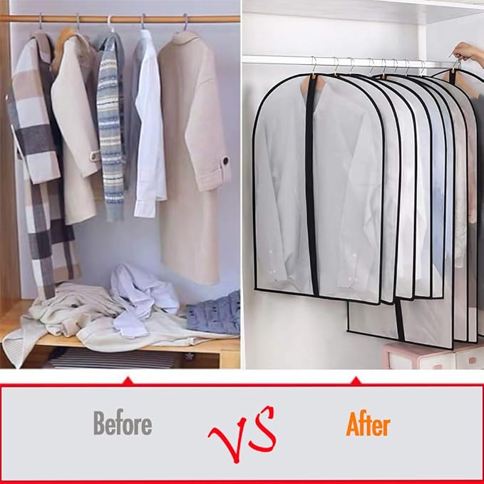 Garment Bags for Hanging Clothes 12 PCS Transparent Waterproof Dustproof Storage for Wardrobe Storage Suit Covers for Closet Clear Reuse Full Zipper for Costumes Suits Coats 24''x48''