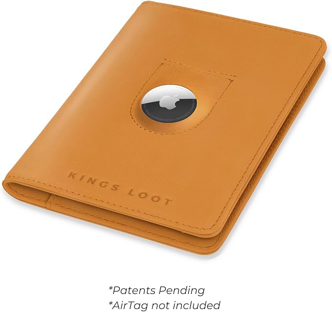 Kings Loot Passport Holder Wallet | RFID Protected Leather Travel Wallet with Built-in Trackable Holder | Holds 1-6 Cards & Passport | Slim & Stylish Wallets (Cognac)