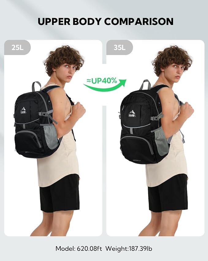 WATERFLY Hiking Foldable Daypack Backpack: 25L Ultra Lightweight Packable Waterproof Outdoor Travel Day Pack for Woman Man