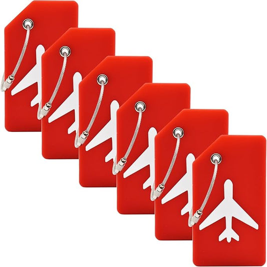 6 Pack Silicone Luggage Tag for Suitcases with Stainless Loop, Privacy Protection Travel Bag Tags Perfect to Quickly Spot Baggage Handbag (Red)