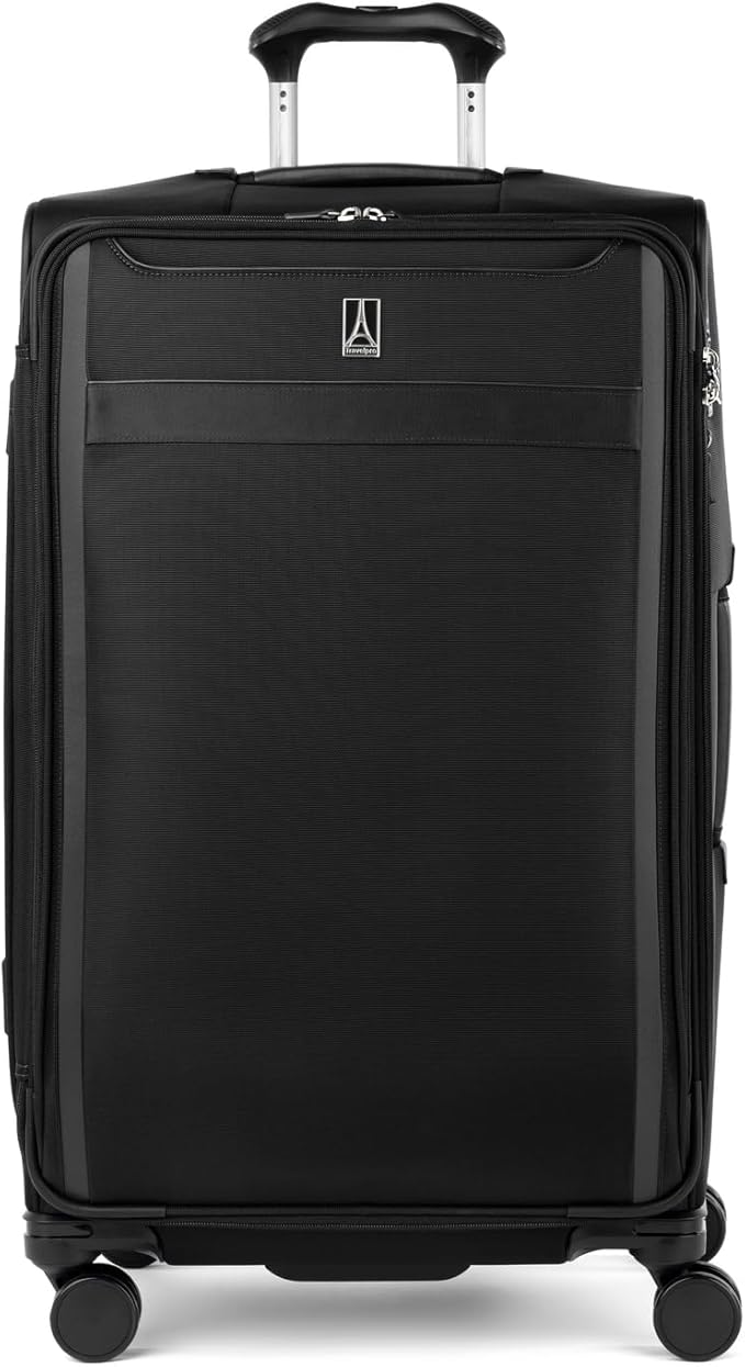 Travelpro VersaPack+ Lightweight Softside Expandable Checked Luggage, 8 Spinner Suitcase, TSA Lock, Men and Women, Checked Large 29-Inch, Black