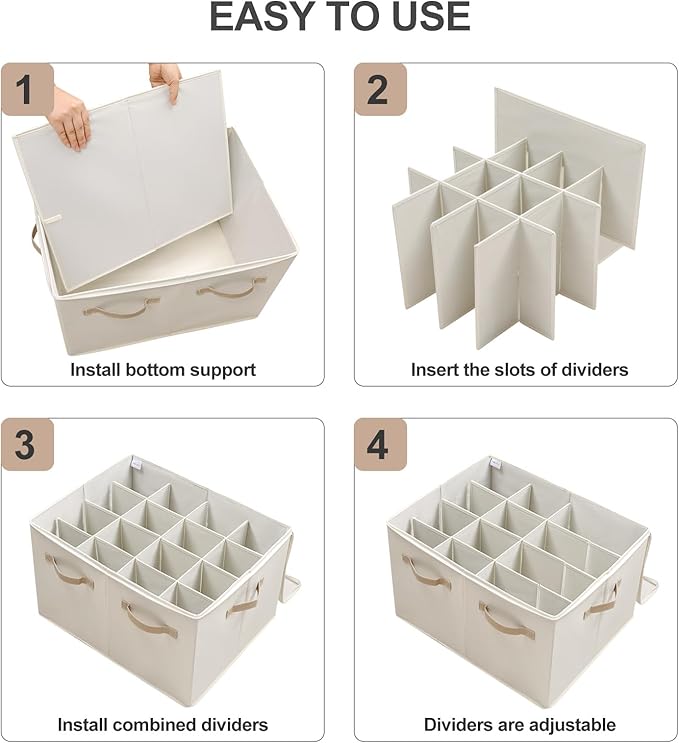 Shoe Organizer for Closet, Foldable Shoe Box with Adjustable Dividers and Clear Cover, Space Saving Shoe Storage Organizer Cabinet with Reinforced Handles, Fits 16 Pairs, Beige TP09Y