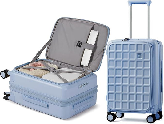 aji Expandable Top Opening Carry On Luggage Airline Approved, 20 Inch Lightweight Hardside Carry On Suitcase with Spinner Wheels, Travel Luggage with Laptop Compartment for Women Men, Blueberry Blue