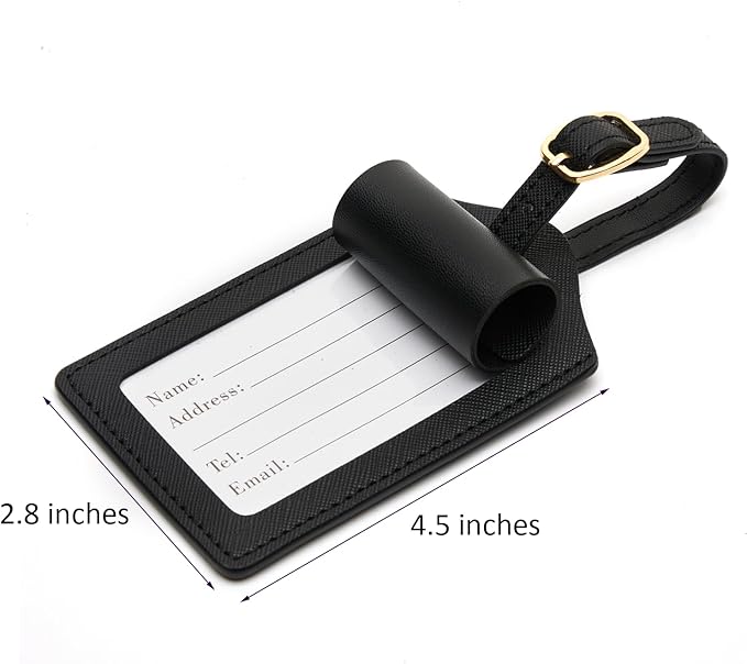 Luggage Tag PU Leather for Suitcase Baggage Handbag Travel Bag Label Suitcase Tag Label Tag w. Name Card & Privacy Cover (M)