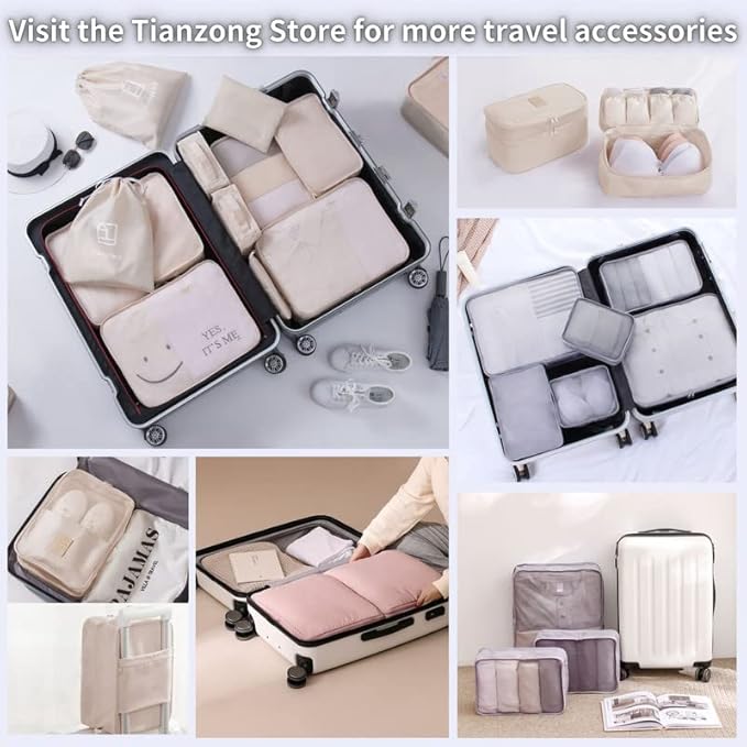 tianzong Compression Packing Cubes for Suitcases, Luggage Organizer Bags Set for Travel (Grey, 2 Pack Medium)