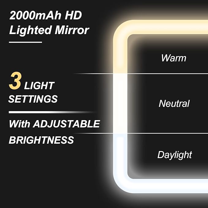 Makeup Case, Lighted Mirror, Travel, Waterproof, Brown