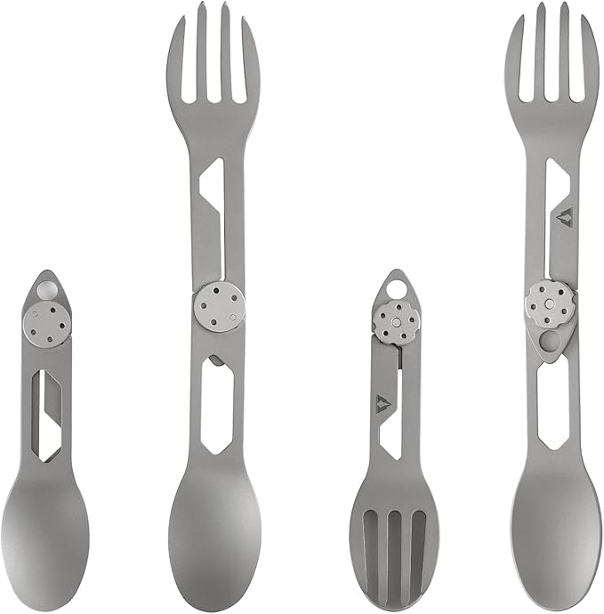 CMB Made Knives Titanium 2 in 1 Folding Fork and Spoon Combo Lightweight Camping Utensil, Spork for Backpacking, Hiking, Outdoor Survival Cutlery EDC Tool CMB-E01