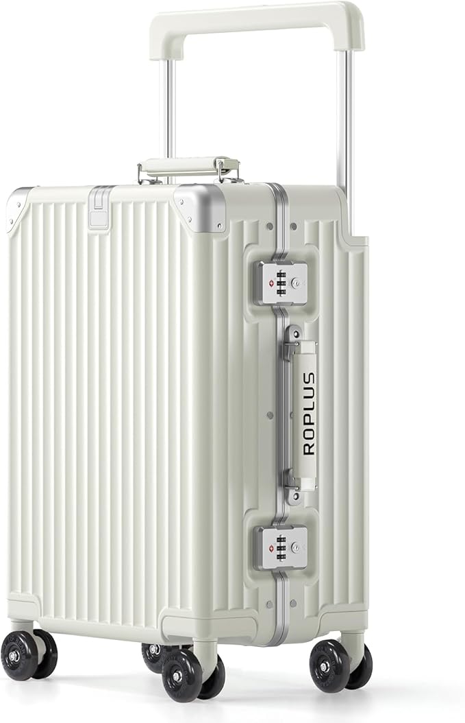 Aluminium Frame Carry on Luggage with Smooth Jelly Wheels, Hardside Zipperless Rolling Suitcase with TSA Lock (Pure White, 21-Inch)