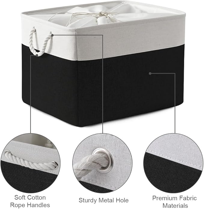 TheWarmHome Organization and Storage for Shelves - Extra Jumbo 3 Pack 20.5x15.7x13.8 inch Fabric Storage Basket for Organizing, Storage Bins for Shoes Towel Blanket (White & Black)