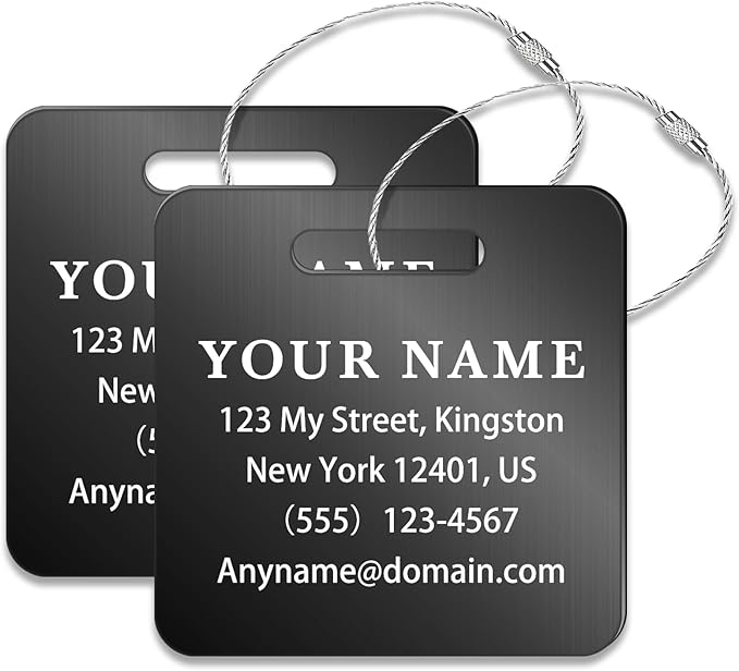 Personalized Luggage Tags for Suitcases (2/4/6/8 Pack) - Custom Engraved Metal Travel Tag, Customizable Pattern/Name/Text for Bags Backpacks Suitcases
