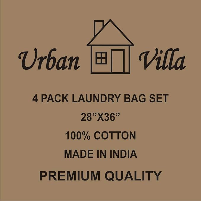 Urban Villa Laundry Bags Canvas Dirty Clothes Travel Laundry Bag Machine Washable|Reusable Hamper Liner Bag for Garments Delicates Lingerie with Drawstring Closure 4 Pack|Size 28 x 36 Inches