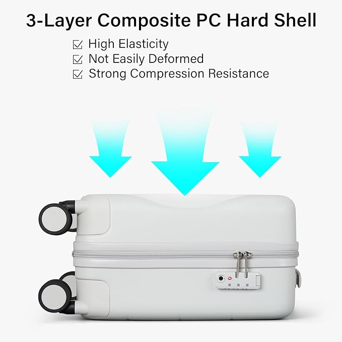 Hanke 16 Inch Underseat Carry On Luggage with Spinner Wheels Hard Shell Suitcases Mini Small Carry On Bag for Airline Approved TSA Luggage Lightweight Travel Suit Case(Smoke White)