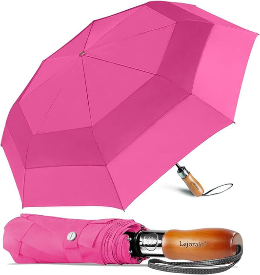 Lejorain Large Folding Golf Umbrella - Compact Mens Umbrellas Travel Rain and Windproof 54inch Collapsible Automatic Open Close Umbrella 210T Teflon Vented Double Canopy