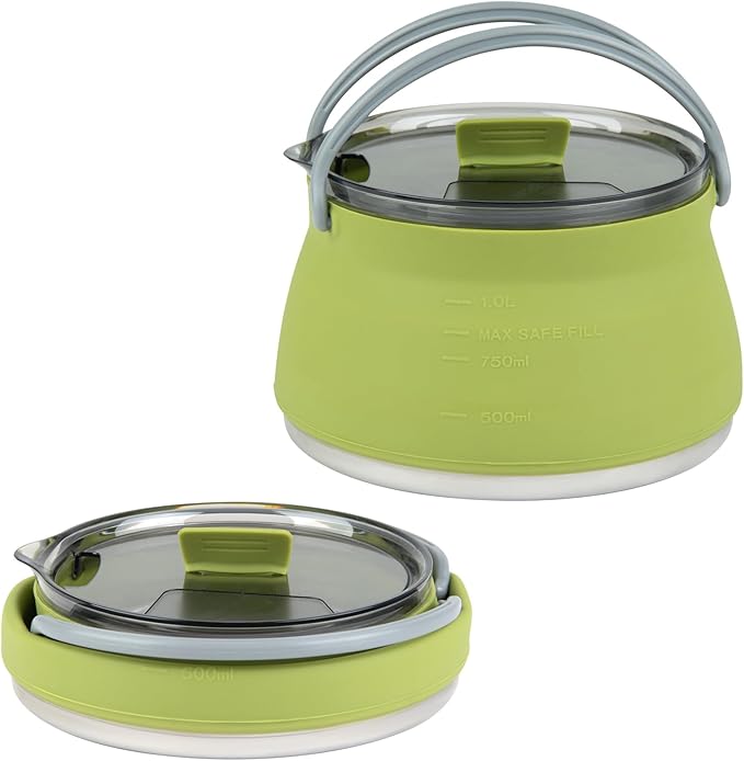 Restaurantware-Hi Tek 1 Liter Collapsible Camping Kettle, 20 Portable Cook Pots - With Perforated Lid, Stainless Steel Bottom, Silicone Camping Coffee Pots, With High Heat Nylon Handles, For Travel
