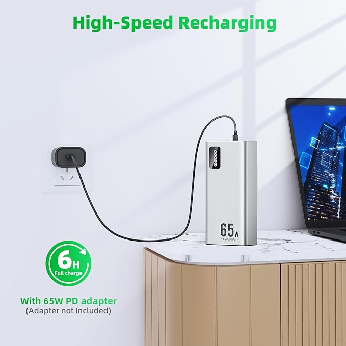 Power Bank Fast Charging 50000mAh, 65W Laptop Portable Charger USB C Compatible with MacBook Dell, PD External Battery Bank Compatible with iPhone 14/13, Cell Phone, Tablet, 3 Output &1 Input