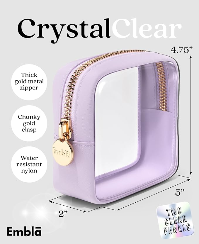 Clear Makeup Bag Zipper Pouch, Transparent Cosmetic Case Organizer, TSA Approved Travel Toiletry Case, Travel Accessories Essentials Makeup Tote for Women, Mini Cute Make up Bag for Purse - Lilac